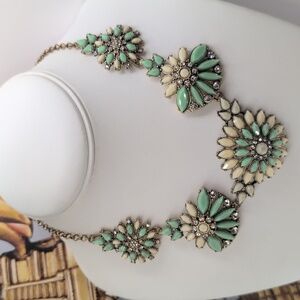 J.Crew Classic Floral Statement Necklace - Quiet Luxury Green And Cream